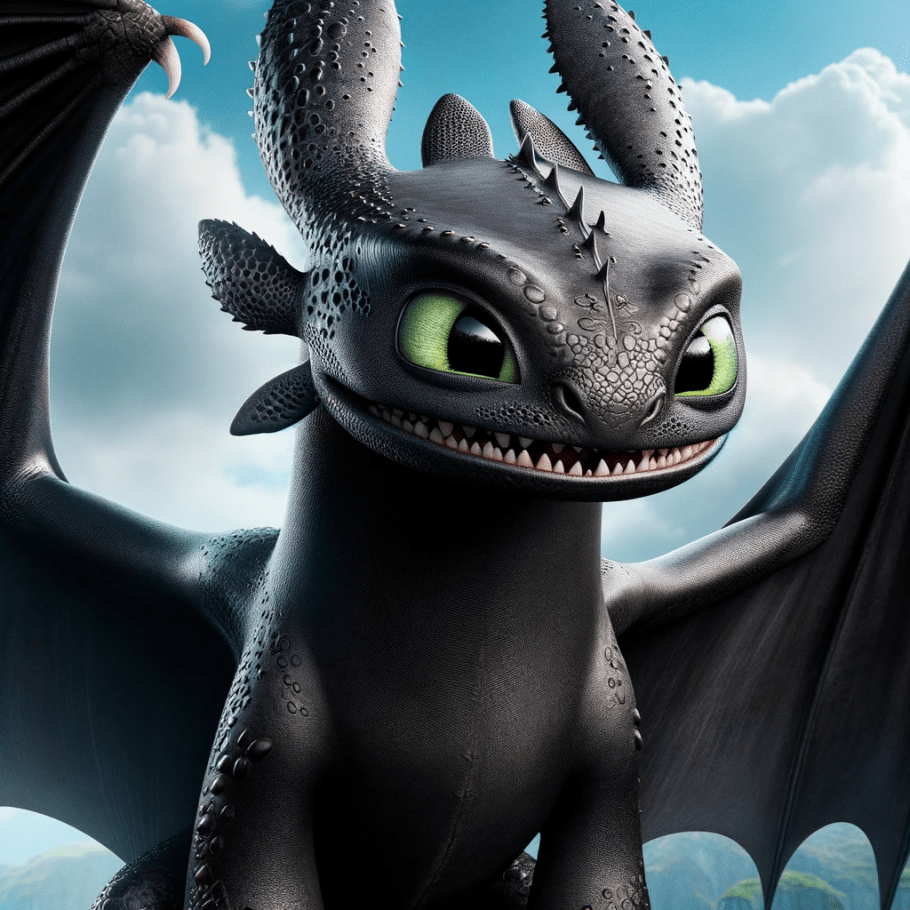Toothless the Dragon in high-quality PNG format with a vibrant background, perfect for fans of "How to Train Your Dragon.