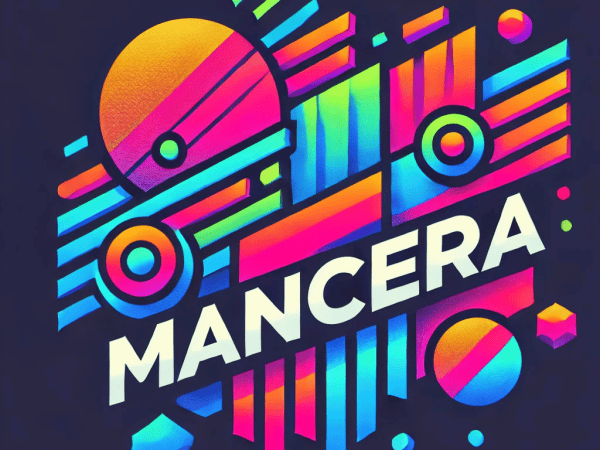 A vibrant Mancera logo with bold shapes and neon hues, designed to grab attention instantly.