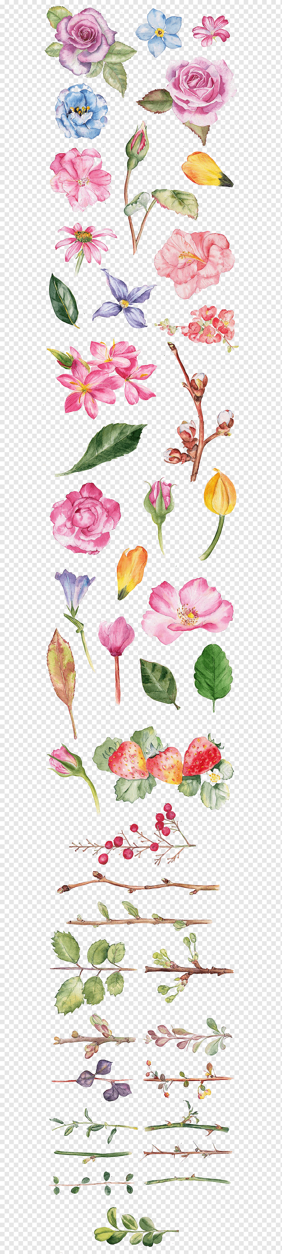 A Watercolor Painting of Assorted-Color Flowers with a Blue Background